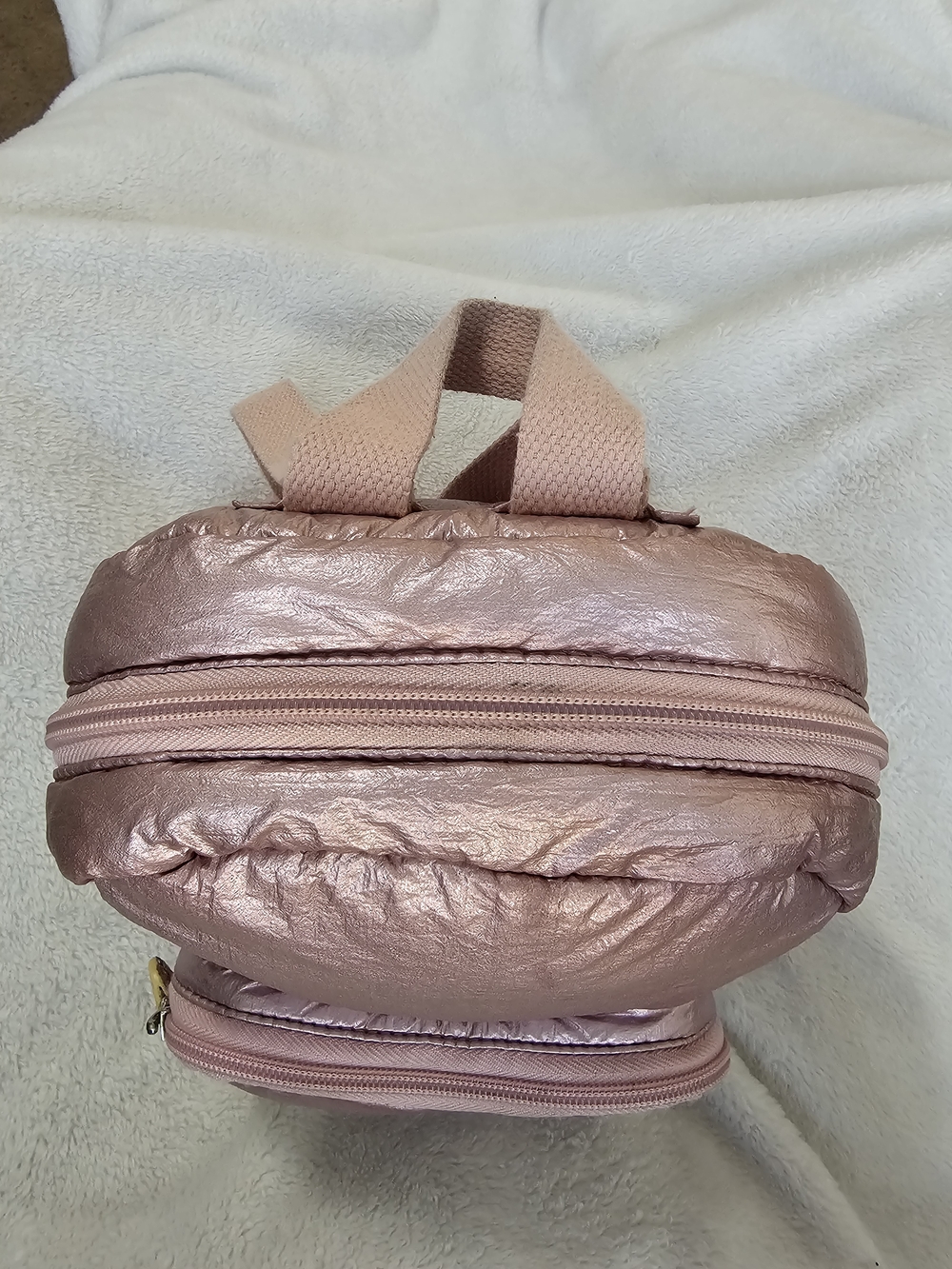 Metallic Blush Pink Heart Pocket Mini Backpack - Picture 9 of 11
